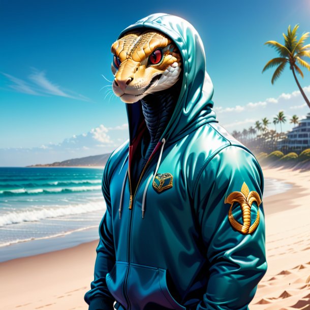 Illustration of a cobra in a hoodie on the beach