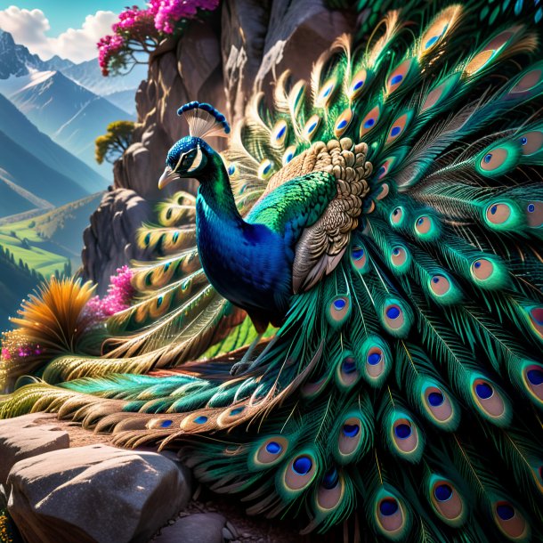 Foto de un sueño de un pavo real en las montañas