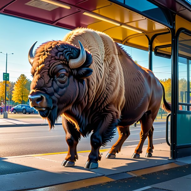 Pic d'une baignade d'un bison sur l'arrêt de bus