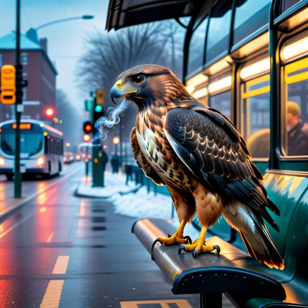 Imagem de um fumo de um falcão na parada de ônibus