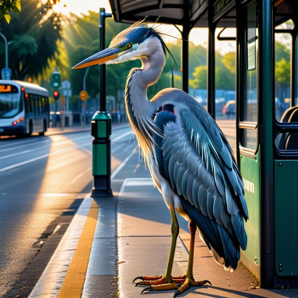 Foto de um choro de uma garça no ponto de ônibus