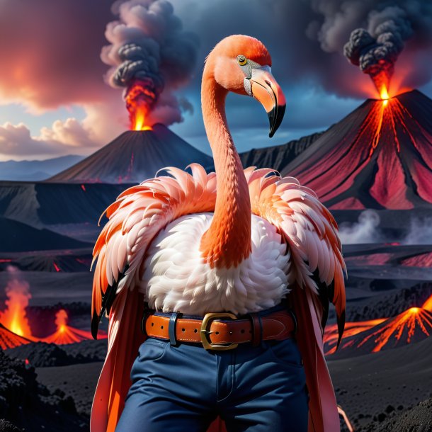 Picture of a flamingo in a belt in the volcano