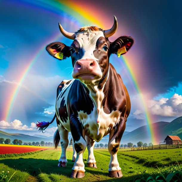 Image d'une vache dans un gants sur l'arc-en-ciel