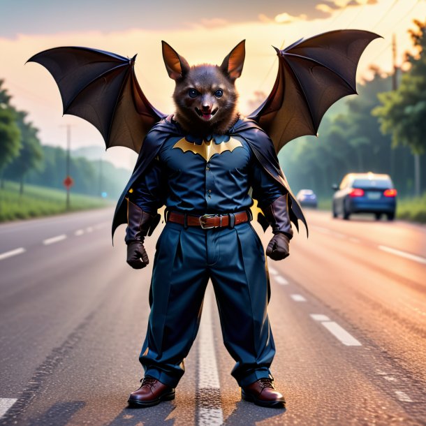 Pic d'une chauve-souris dans un pantalon sur la route