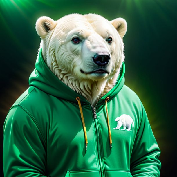 Picture of a polar bear in a green hoodie