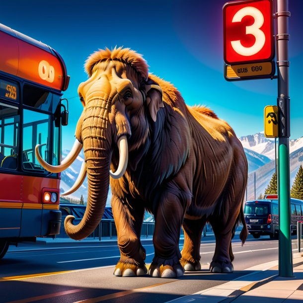 Photo of a mammoth in a belt on the bus stop