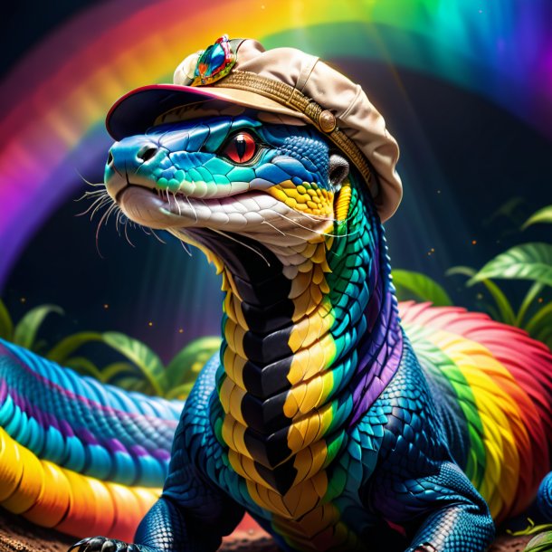 Dibujo de una cobra real en una gorra en el arco iris