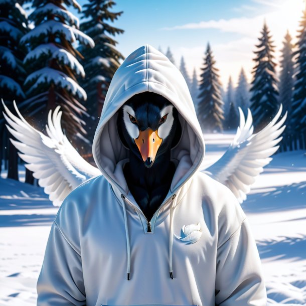 Imagem de um cisne em um hoodie na neve