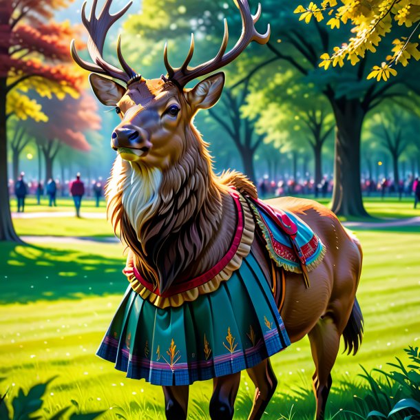 Dessin d'un wapiti dans une jupe dans le parc