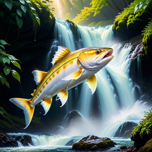 Photo of a haddock in a cap in the waterfall