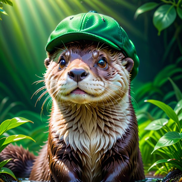 Picture of a otter in a green cap