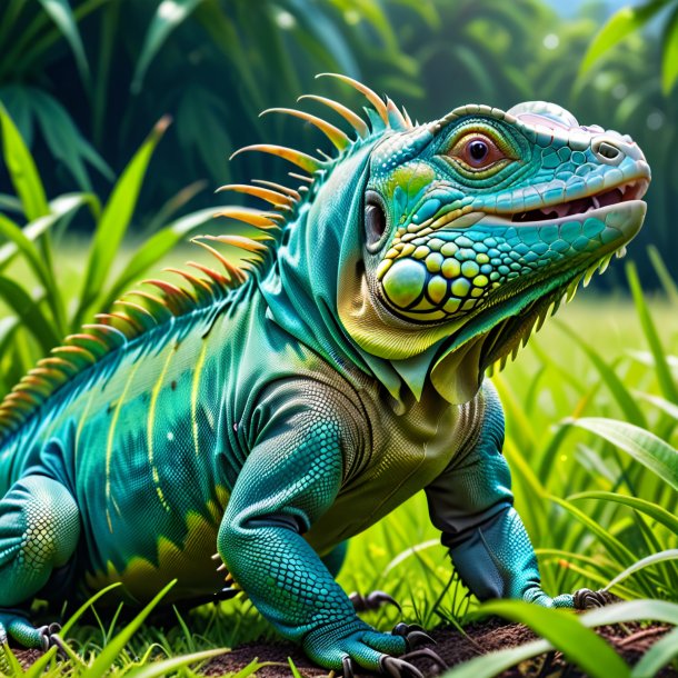 Image of a crying of a iguana in the meadow