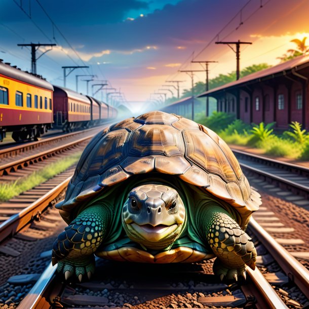 Picture of a dancing of a tortoise on the railway tracks