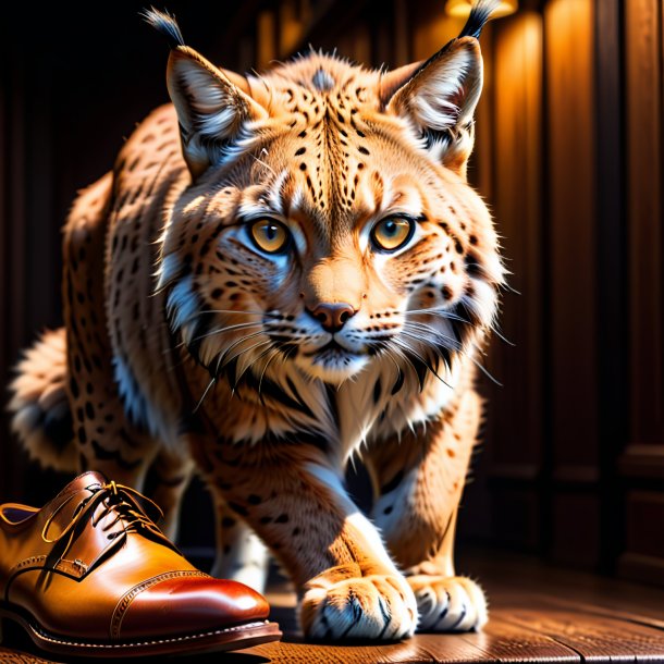 Imagem de um lince em um sapatos marrons