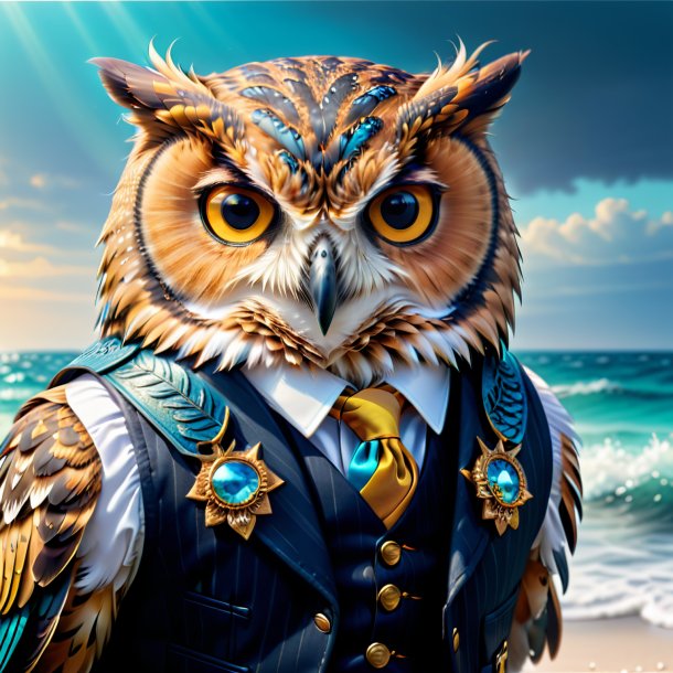 Image of a owl in a vest in the sea