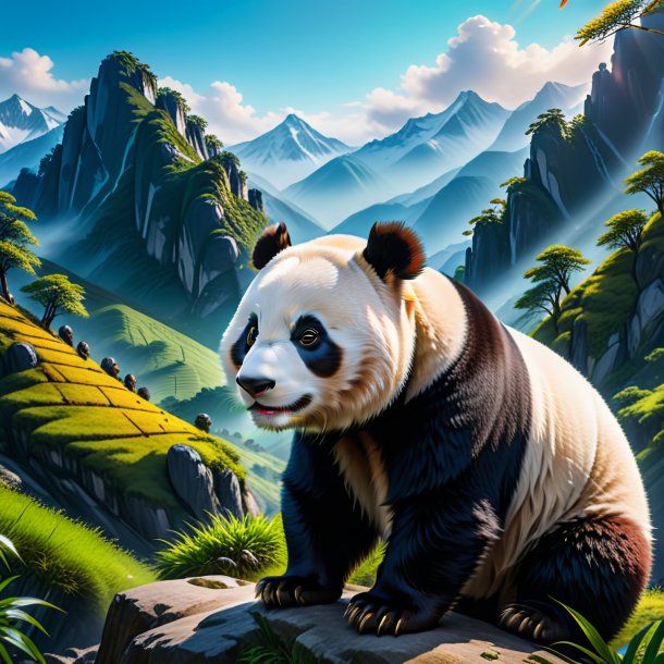 Picture of a waiting of a giant panda in the mountains