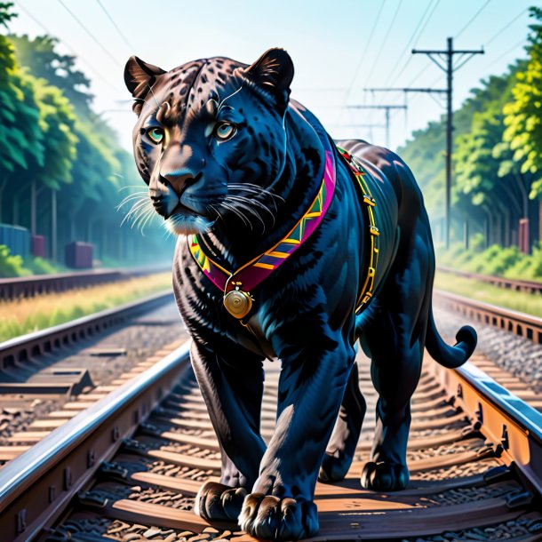 Illustration of a panther in a vest on the railway tracks