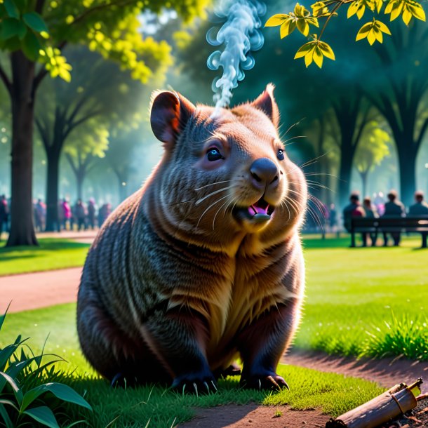 Pic of a smoking of a wombat in the park