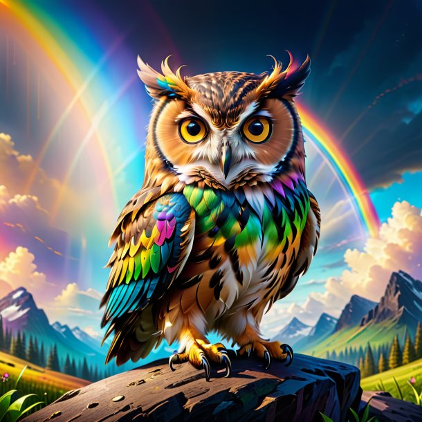 Image of a playing of a owl on the rainbow