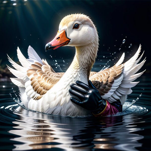 Drawing of a goose in a gloves in the water