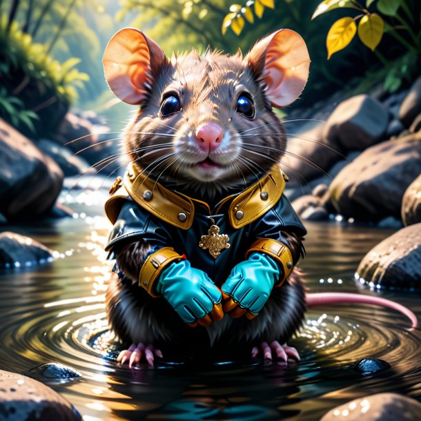 Picture of a rat in a gloves in the river