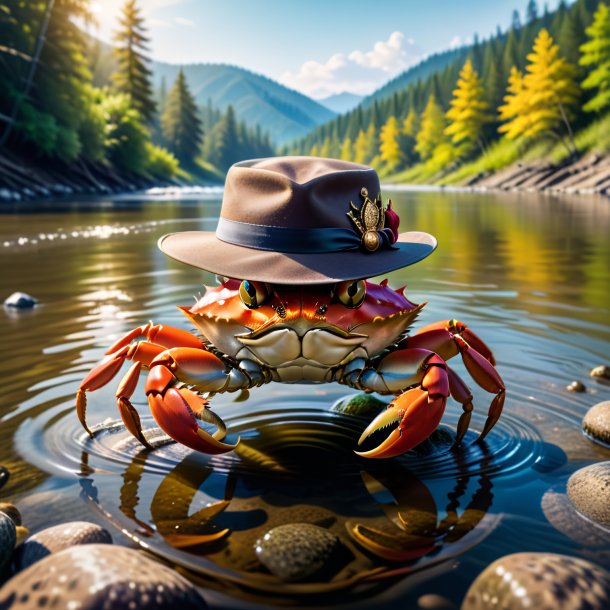 Image of a crab in a hat in the river