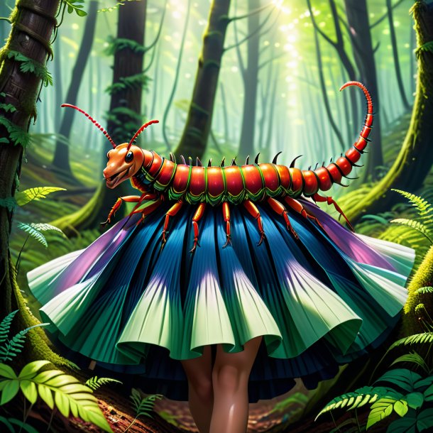 Illustration of a centipede in a skirt in the forest