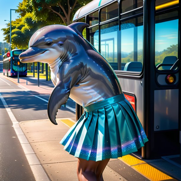 Foto de um golfinho em uma saia no ponto de ônibus