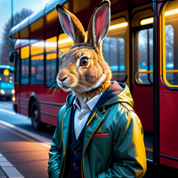 Photo d'un lièvre dans une veste sur l'arrêt de bus