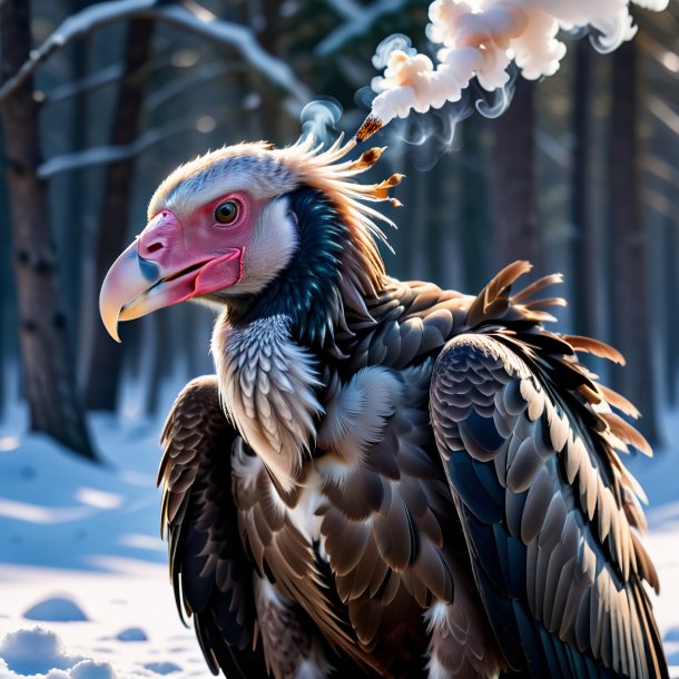 Image of a smoking of a vulture in the snow