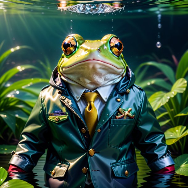 Photo of a frog in a jacket in the water