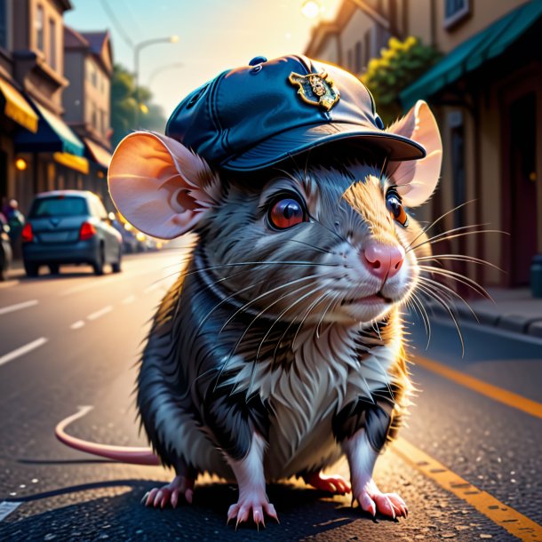 Drawing of a rat in a cap on the road