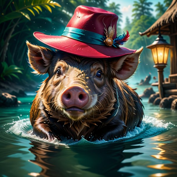 Image of a boar in a hat in the water