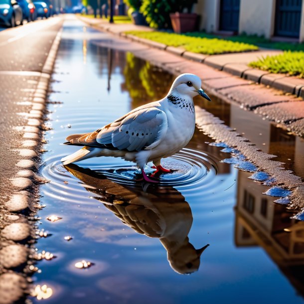 Photo of a waiting of a dove in the puddle