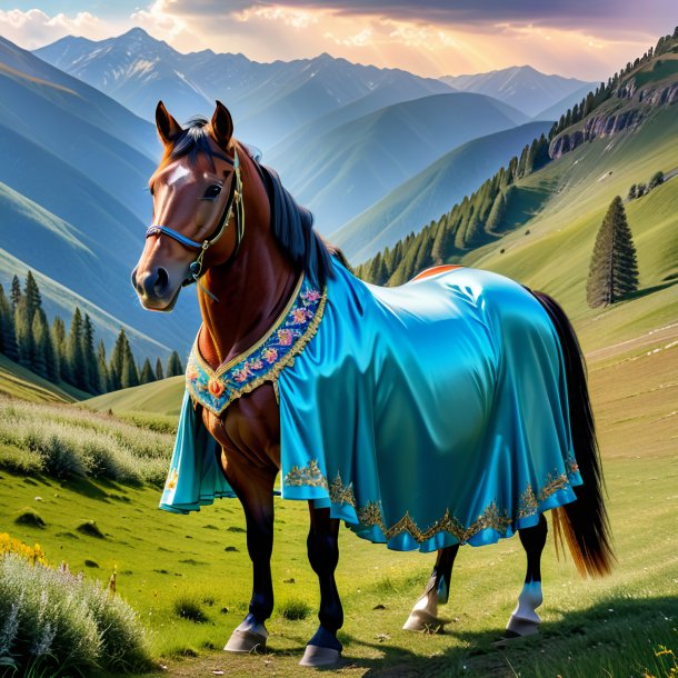 Pic of a horse in a dress in the mountains