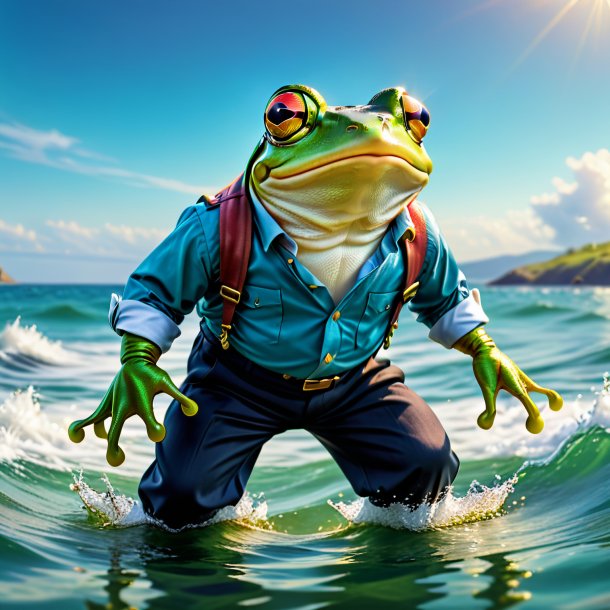 Image of a frog in a trousers in the sea