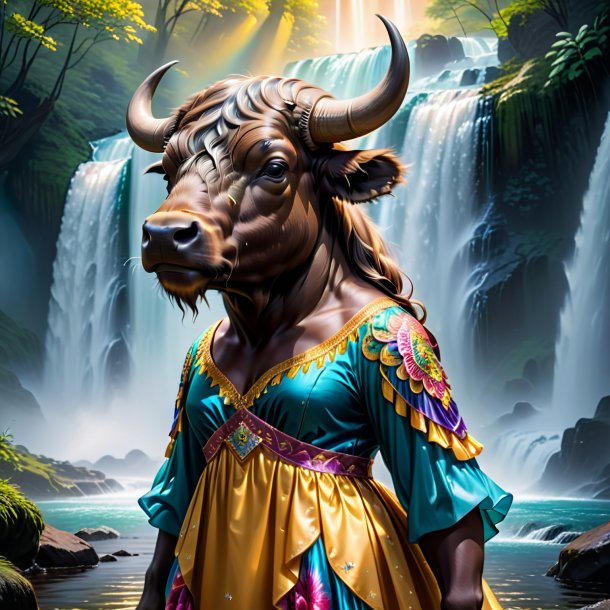 Pic of a buffalo in a dress in the waterfall