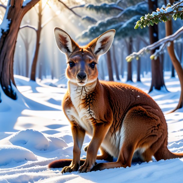 De um descanso de um canguru na neve