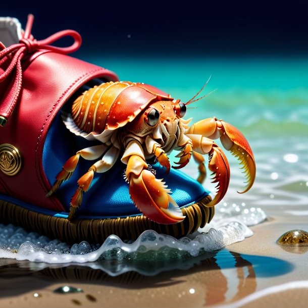 Picture of a hermit crab in a shoes in the water