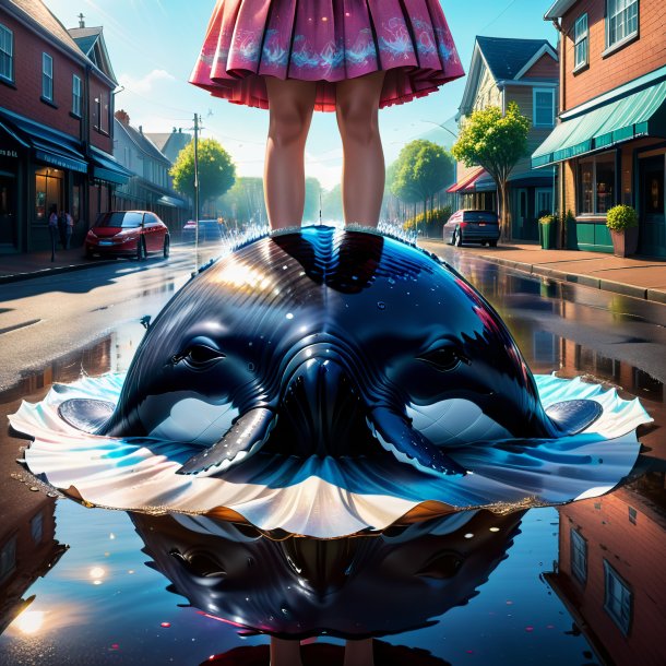 Drawing of a whale in a skirt in the puddle