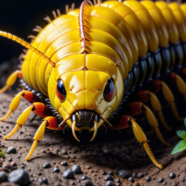 Photo d'un centipède dans une couche jaune