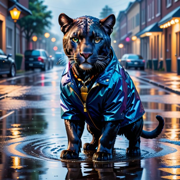 Pic of a panther in a jacket in the puddle