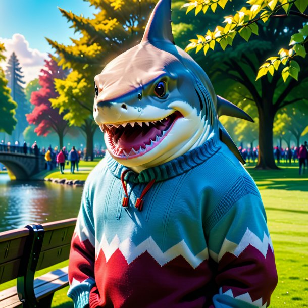 Picture of a shark in a sweater in the park