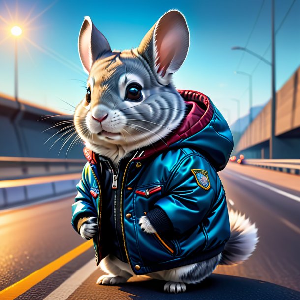 Illustration of a chinchillas in a jacket on the highway