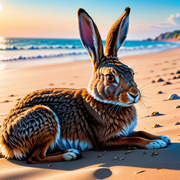 Image of a resting of a hare on the beach