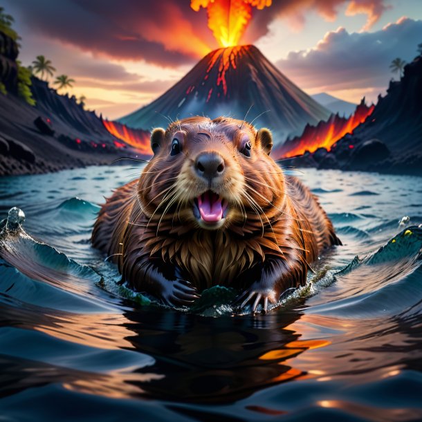 Image of a swimming of a beaver in the volcano