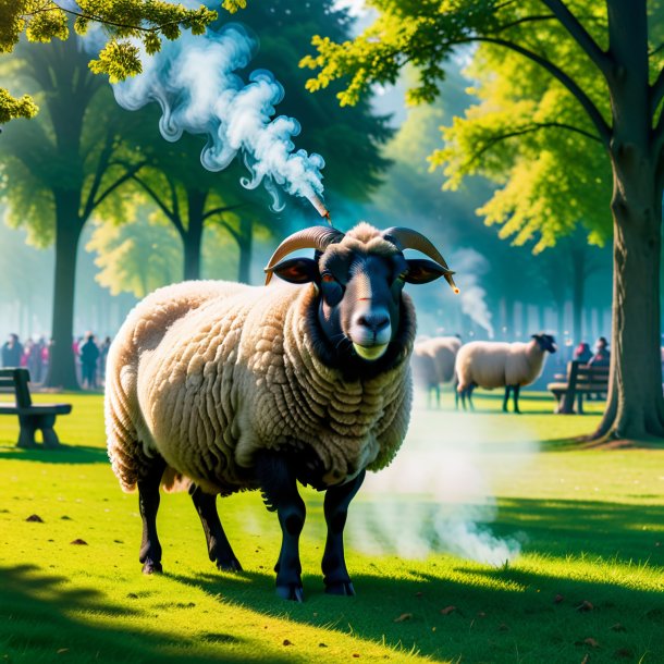 Image of a smoking of a sheep in the park