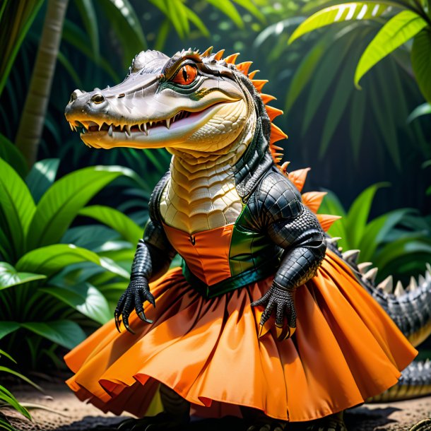 Pic of a alligator in a orange skirt