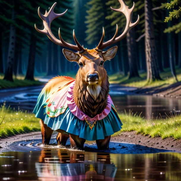 Picture of a elk in a skirt in the puddle