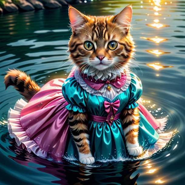 Dessin d'un chat dans une robe dans l'eau